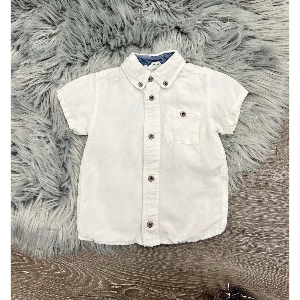 Bitz Kids White Linen Blend Button Up Size 12/18 Month NEW